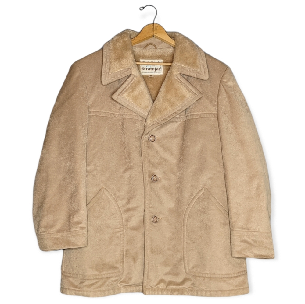 Vintage Stratojac Faux Leather & Faux Fur Button Down Jacket Size 46